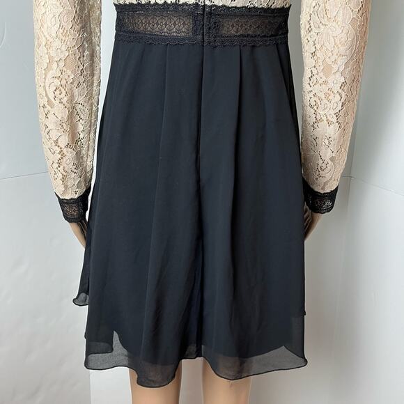 Little Mistress All Over Lace Top Long Sleeve Chiffon Semi Sheer Dress - Picture 9 of 12